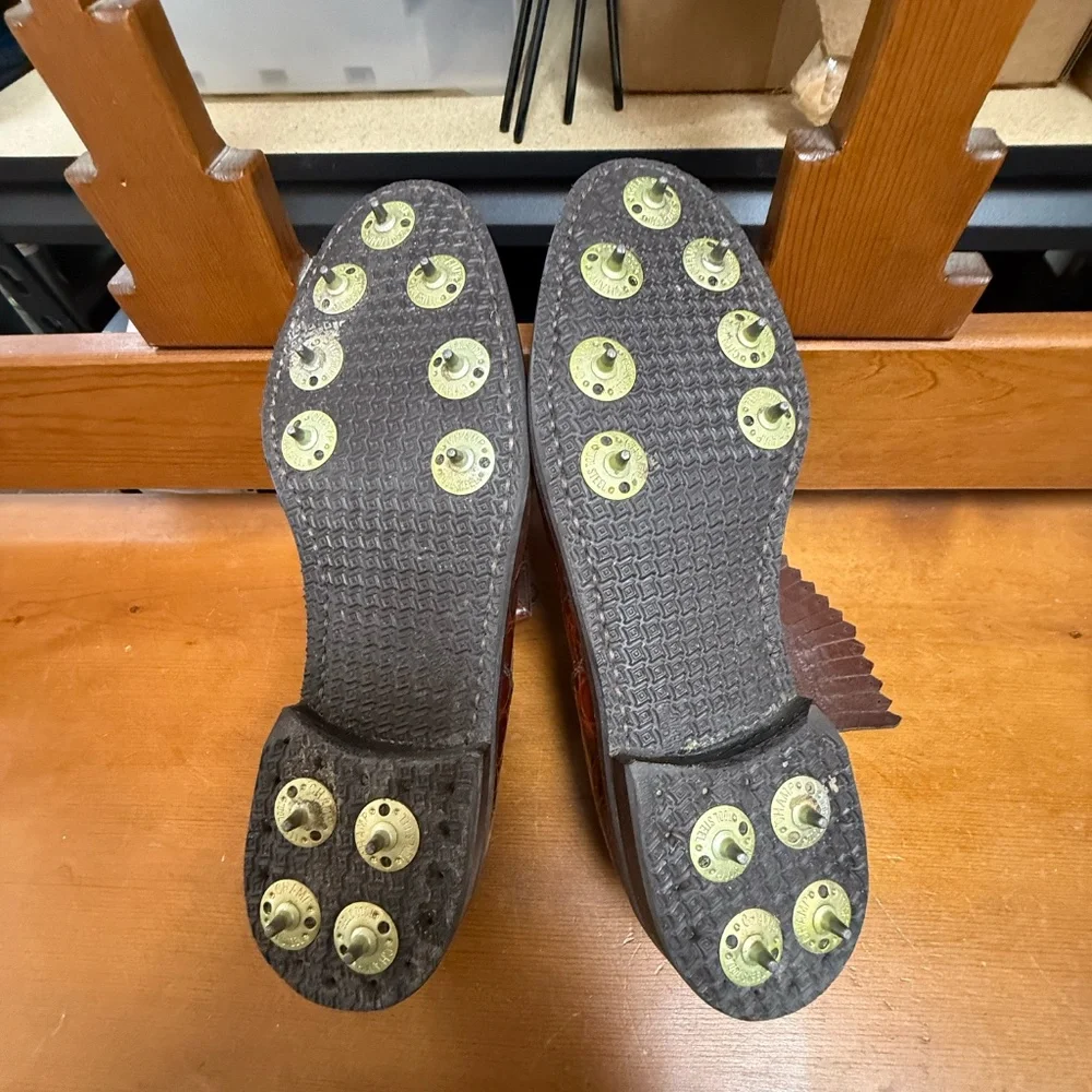 Salvatore Ferragamo 'Alligator Leather' Brown Golf Shoes - Picture 3 of 3